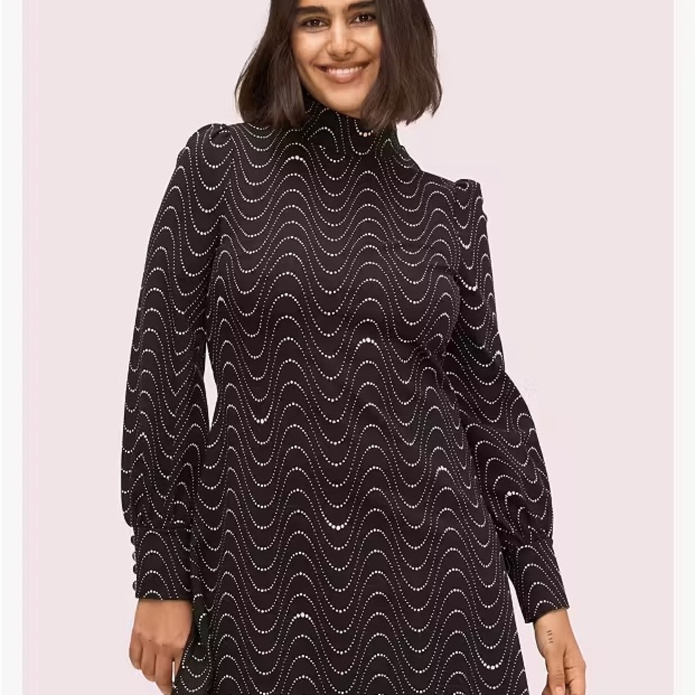 Kate Spade Black Patterned Mini Long Sleeve Dress L